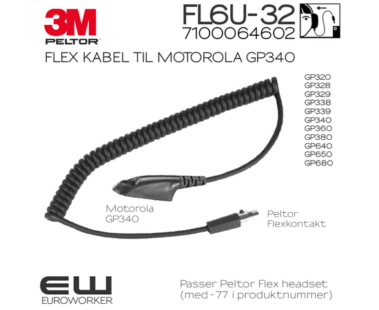 7100064602 - 3M Peltor Flex FL6U-32 kabel for Motorola GP340