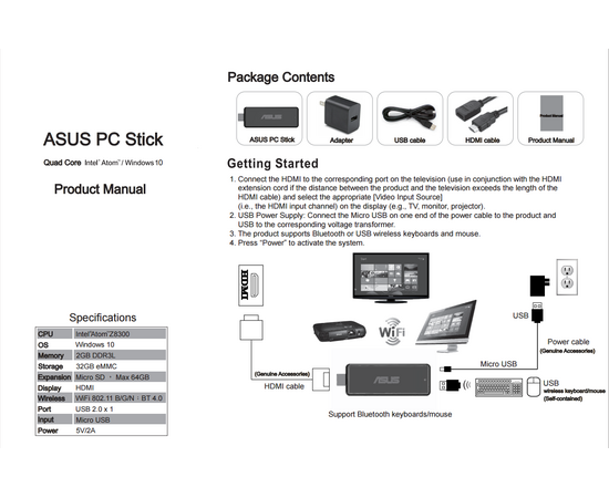 ASUS PC Stick QM1 (Intel Atom x5-Z8300, 2GB RAM, 32GB SSD, Windows 10 )