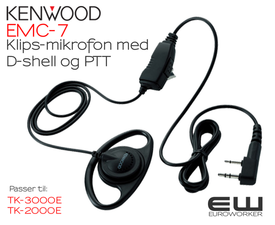 Kenwood EMC-7 Klipsmikrofon, PTT og D-shell høyttaler (TK-3000E & TK-2000E)