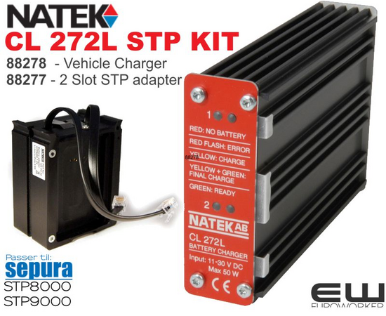 Natek CL-272L Li-Ion Vehicle Batteri Charger Kit med 2 Slot Sepura STP Adapter