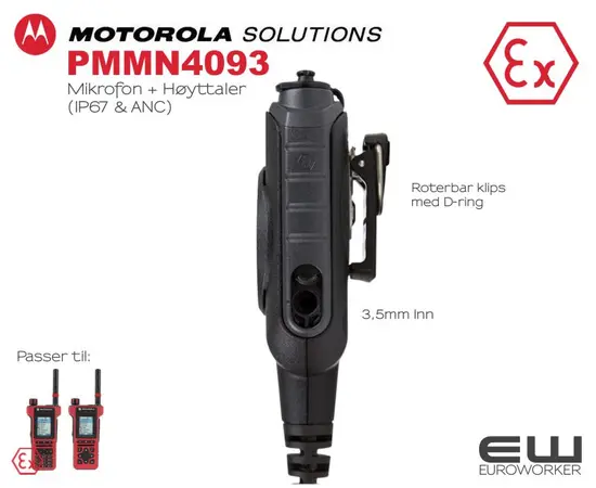 Motorola PMMN4093 Kombinert PTT Adapter og Monofon Atex (MTP8000Ex-serien)