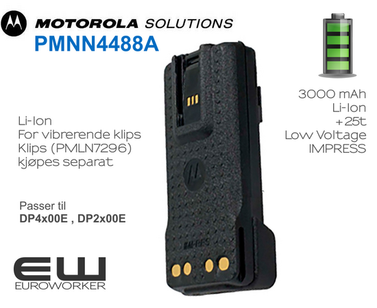 Motorola Batteri (3000mAh) for vibrerende belteklips til DP2X00e & DP4400e (PMNN4488A)