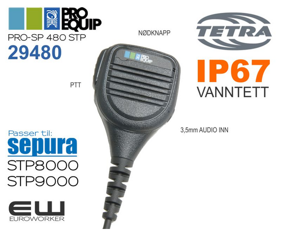 ProEquip PRO-P480 IP67 STP Håndholdt Mikrofon til Sepura (Tetra)