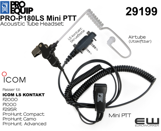 ProEquip PRO-P180LA Airtube Headset med PTT - 29199