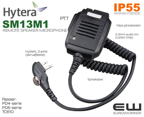 Hytera SM13M1 Monofon vannbestandig IP56 til TC610/PD505/PD565 (SM13M1)