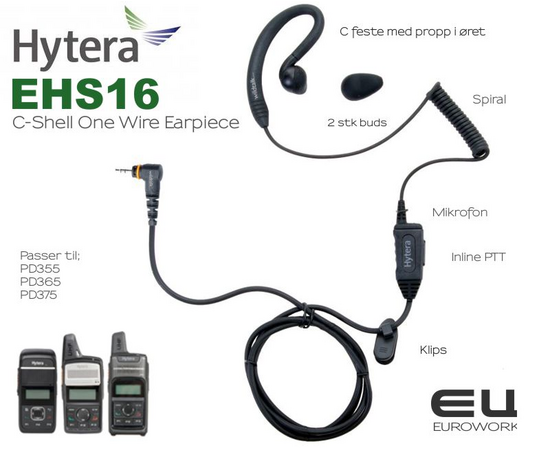 Hytera EHS-16 C-Shell One Wire Headset til PD365, PD355, PD375