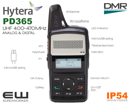 Hytera PD365 UHF DMR (Analog & Digital)(IP54)