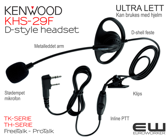 Kenwood KHS-29F D-style Headset med PTT (NX-, TK- & TH-serie)