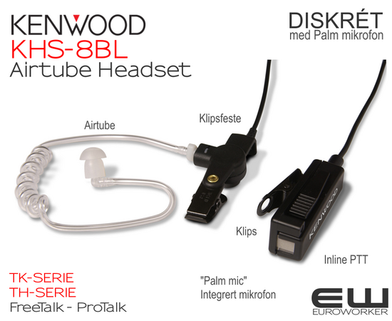 Kenwood KHS-8BL AIrtube Headset med Palm PTT & mikrofon (NX-, TK- & TH-serie)