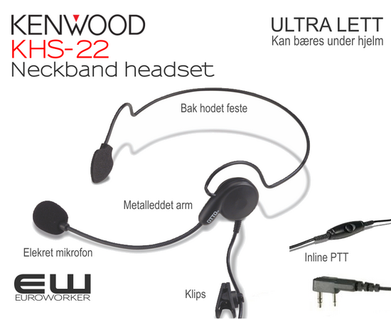 Kenwood KHS-22 Lightweight Headset med PTT (NX-, TK- & TH-serie)