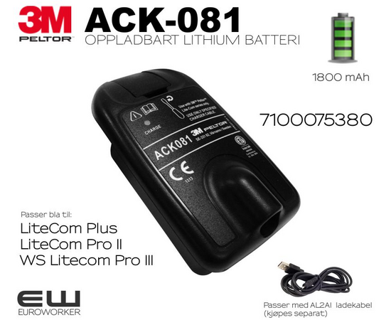 3M Peltor ACK081 Batteri til Litecom Pro II & Litecom Plus (3M id: 7100075380)