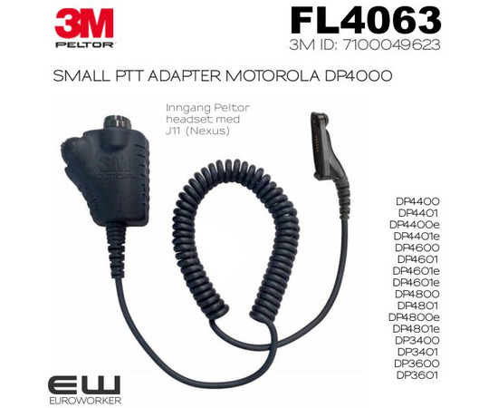 3M Peltor FL4063 PTT Adapter til Motorola DP3000-serie & DP4000-serie (7100049623)