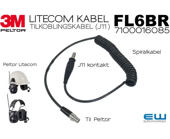 3M Peltor FL6BR Kabel til Litecom J11 kontakt (7100016085)