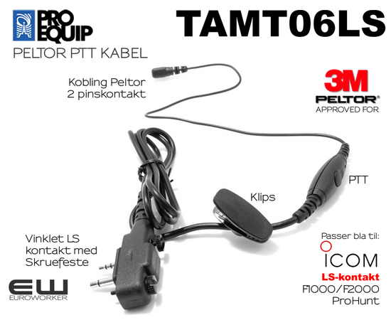 ProEquip TAMT06LS PTT Kabel med Icom LS-kontakt for Peltor (Nexus)(TAMT06LS)