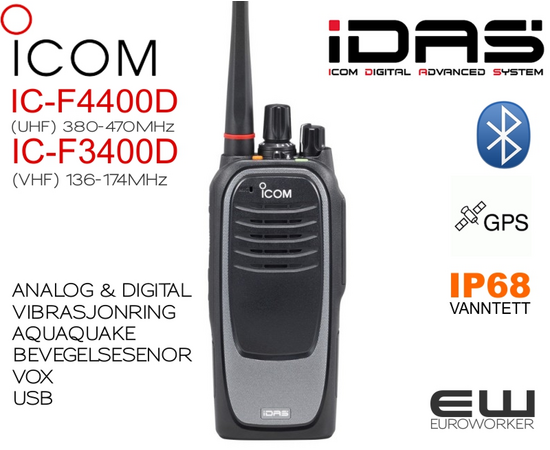 83210  83240 - Icom F3400D (VHF) og F4400D (UHF) Håndholdt Digital (Idas) & analog radio
