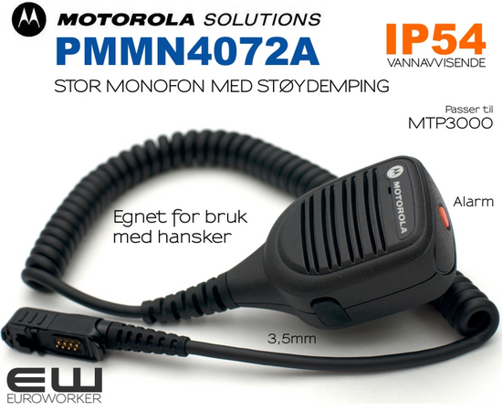 Motorola PMMN4072A Stor Monofon (IP54, 3,5mm audio, Nødknapp) (MTP3000, MTP6000)