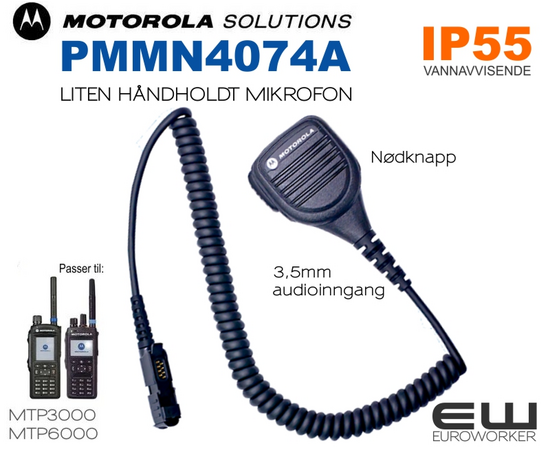 Motorola PMMN4074A Liten & Hendig Monofon (IP55, 3,5mm audio, Alarmknapp) (MTP3000, MTP6000)