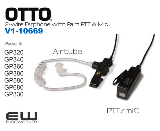 Otto 2-Wire Earphone Palm PTT & MIC (Svart: V1-10669 & Beige V1-10670)