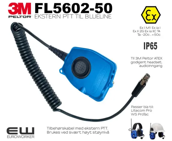 3M Peltor FL5602-50  Tilbehørskabel med Ekstern PTT