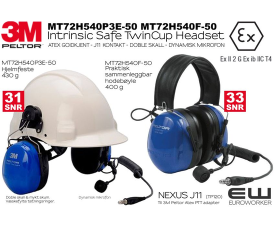 3M Peltor Intrinics Safe - Twin Cup Headset (Atex) - MT72H540P3E-50     MT72H540F-50