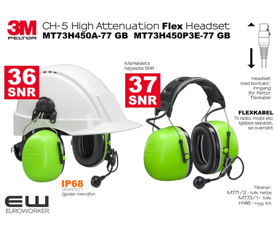 3M Peltor CH-5 High Attenuation Flex Headset - Ground Mechanic MT73H450A-77 GB  MT73H450P3E-77 GB