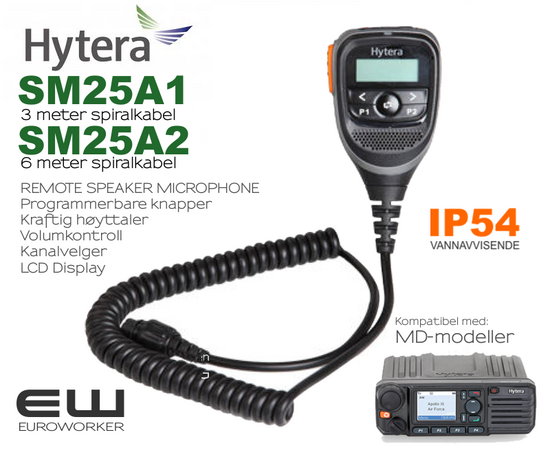 Hytera SM25A1 (3m) & SM25A2 (6m) Monofon med LCD display for MD- Mobil Radioer (IP54)