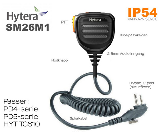 Hytera SM26M1 Remote Speaker Microphone with 2.5mm  audio