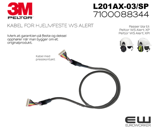 3M Peltor L201AX-03/SP - Separat kabel hjelmfeste WS Alert XP og XPI - L201AX-03/SP    7100088344
