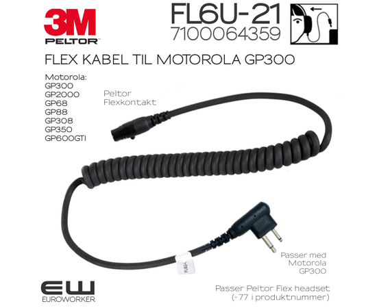 3M Peltor Flex kabel FL6U-21 til Motorola GP300 (7100064359)