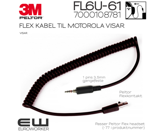 3M Peltor Flex kabel til Motorola Visar FL6U-61 (3,5mm skrufeste) 7000108781