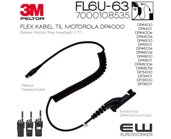 3M Peltor Flex kabel FL6U-63 til Motorola DP4000 (7000108535)