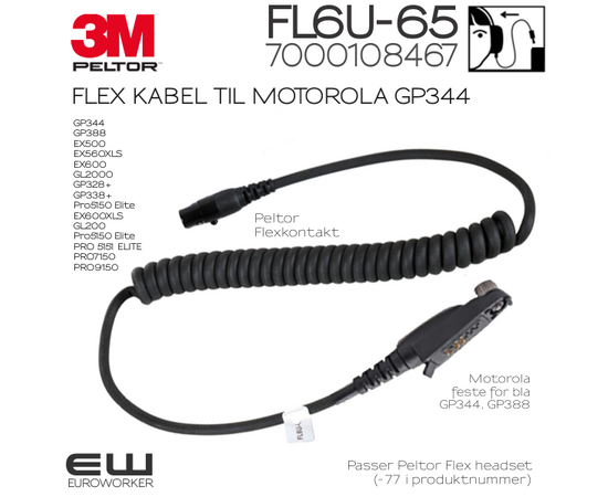 3M Peltor Flex kabel FL6U-65 til Motorola GP344 (7000108467)