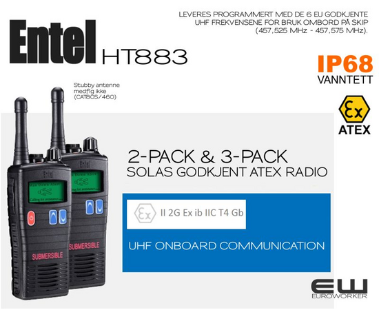 Entel HT883 2-PACK Solas Godkjent UHF Marineradio (ATEX IIA)