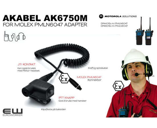 Akabel AK6750M Atex Molex PTT Adapter (Motorola DP4X01Ex)