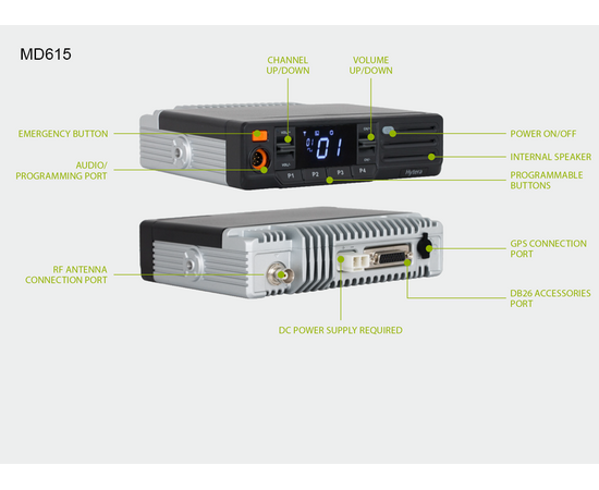 Hytera MD615 og MD625 DMR Mobilterminal (VHF , UHF, Bluetooth)