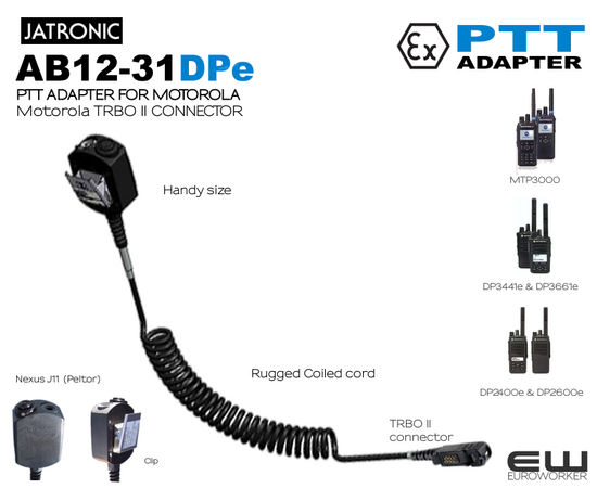 Jatronic AB12-31DPE Motorola DP PTT Adapter (MTP3000, DP-TRBO II)