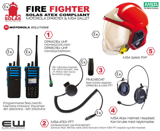 Motorola DP4X01Ex w/MSA Gallet F1XF Fire-Fighter Helmet Atex (SOLAS Compliant - exM)