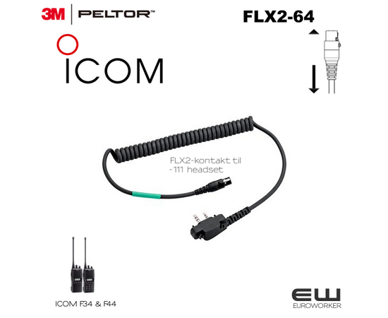3M Peltor FLX2-64 kabel til ICOM F34 & F44