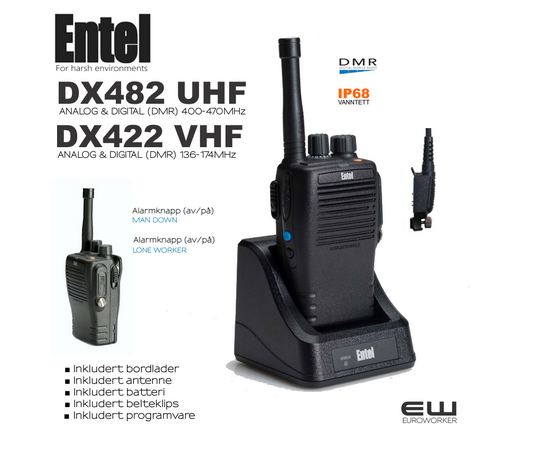 Entel DX482 (UHF) & DX422 (VHF) Vanntett Yrkesradio  (IP68, DMR)