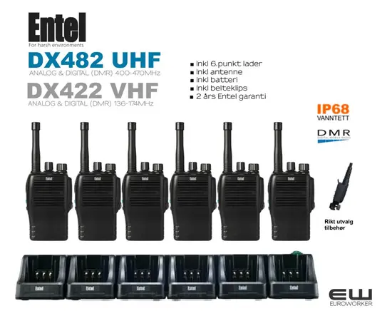 Entel DX482 UHF eller DX422 VHF Yrkesradio Pakke  (IP68, DMR)