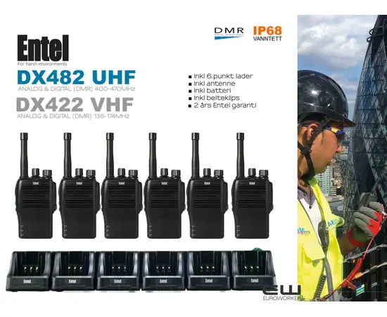 Entel DX482 UHF eller DX422 VHF Yrkesradio Pakke  (IP68, DMR)