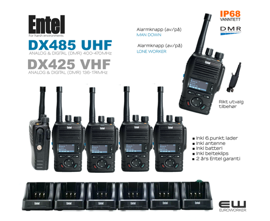 Entel DX485 UHF eller DX425 VHF Vanntett Yrkesradio Bundle  (IP68, DMR)