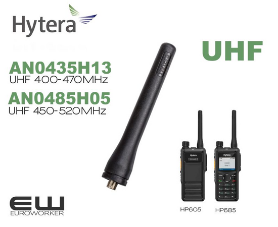 Hytera UHF Antenne, velg modell fra menyen:

    AN0485H05 400-470MHz
    AN0435H13 450-520MHz