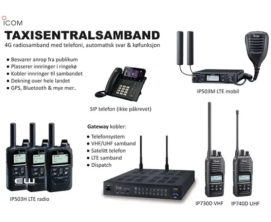 Icom 4G Taxisamband med Telefoni (Velkomstmelding, Ringekø, Overdrag)
