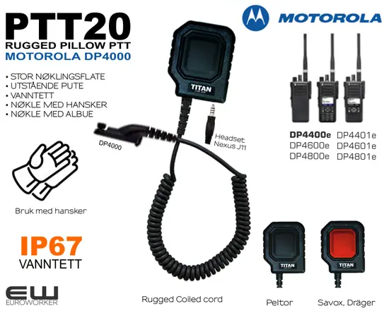 Vanntett Nøklingsbryter Motorola DP400-serie  (J11 Peltor)
