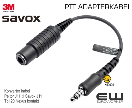 Peltor/Savox J11 Adapter Overgangskabel