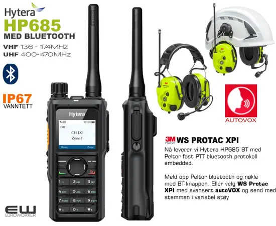 Hytera HP685 Håndholdt UHF/VHF med BLUETOOTH 5.0 (IP67)_euroworker