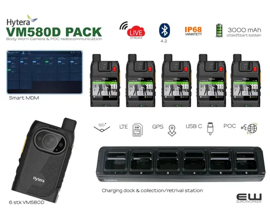 Hytera VM580D 6 Pack Bundle - Body Worn Camera & POC radio  (LTE, 4G)