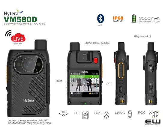 Hytera VM580D 6 Pack Bundle - Body Worn Camera & POC radio  (LTE, 4G)