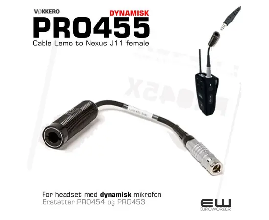 Vokkero PRO452 - Lemo til Peltor J11 adapterkabel (Dynamisk)